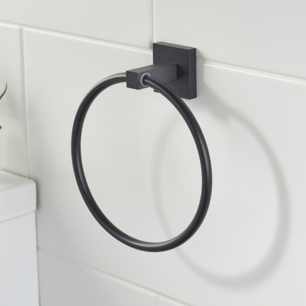 Lifestyle image of the Bristan Square Black Towel Ring